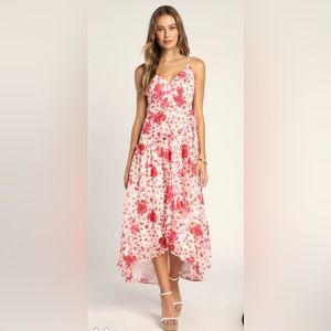 Lulus Floral Print Ruffled Wrap Maxi Dress